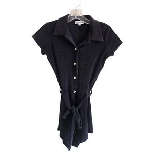 Musier Paris Sz 2 Black Terry Cloth Romper Button Front Belted Playsuit